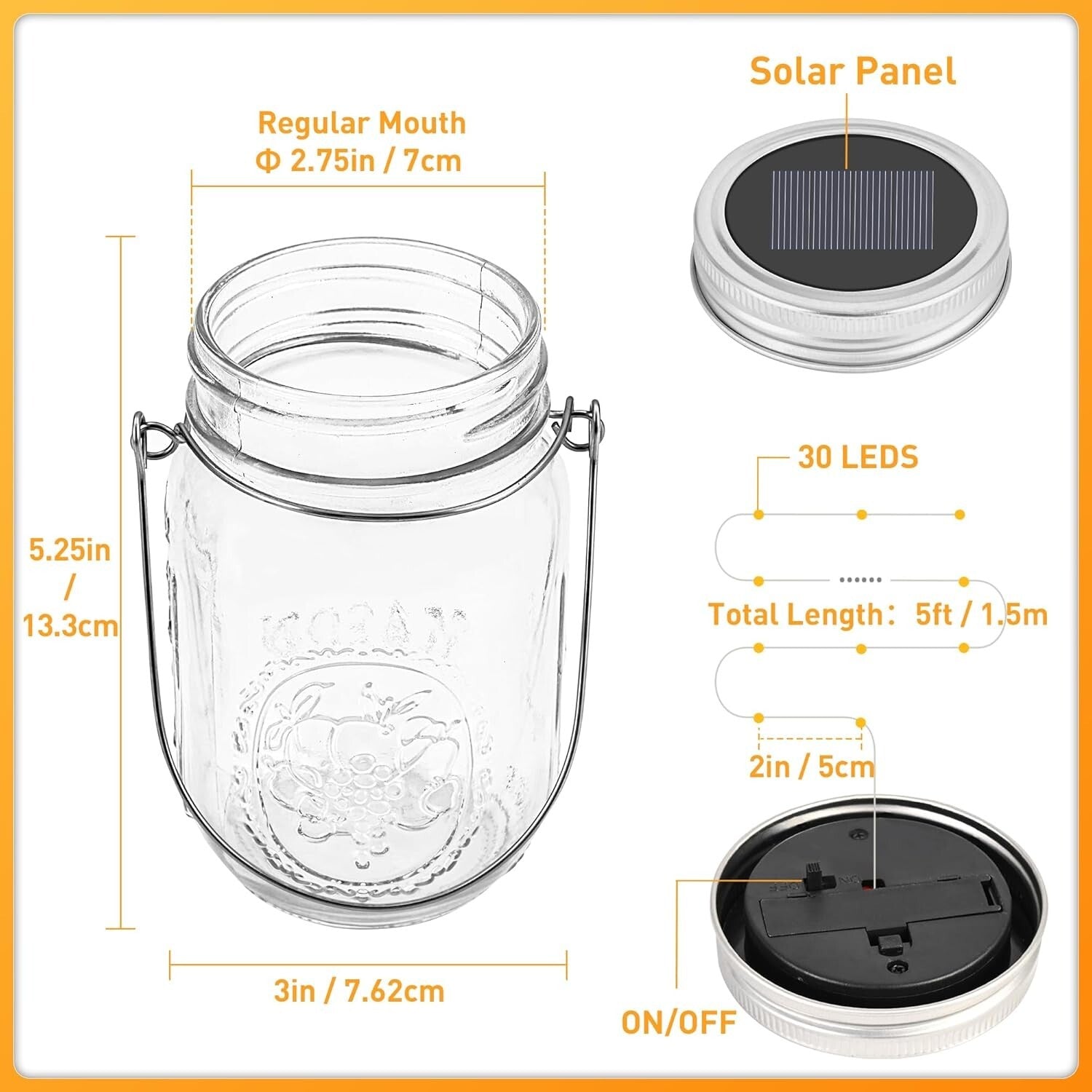 Hanging Solar Lanterns - 30 LED Fairy Lights in Waterproof Mason Jars, 12-Pack