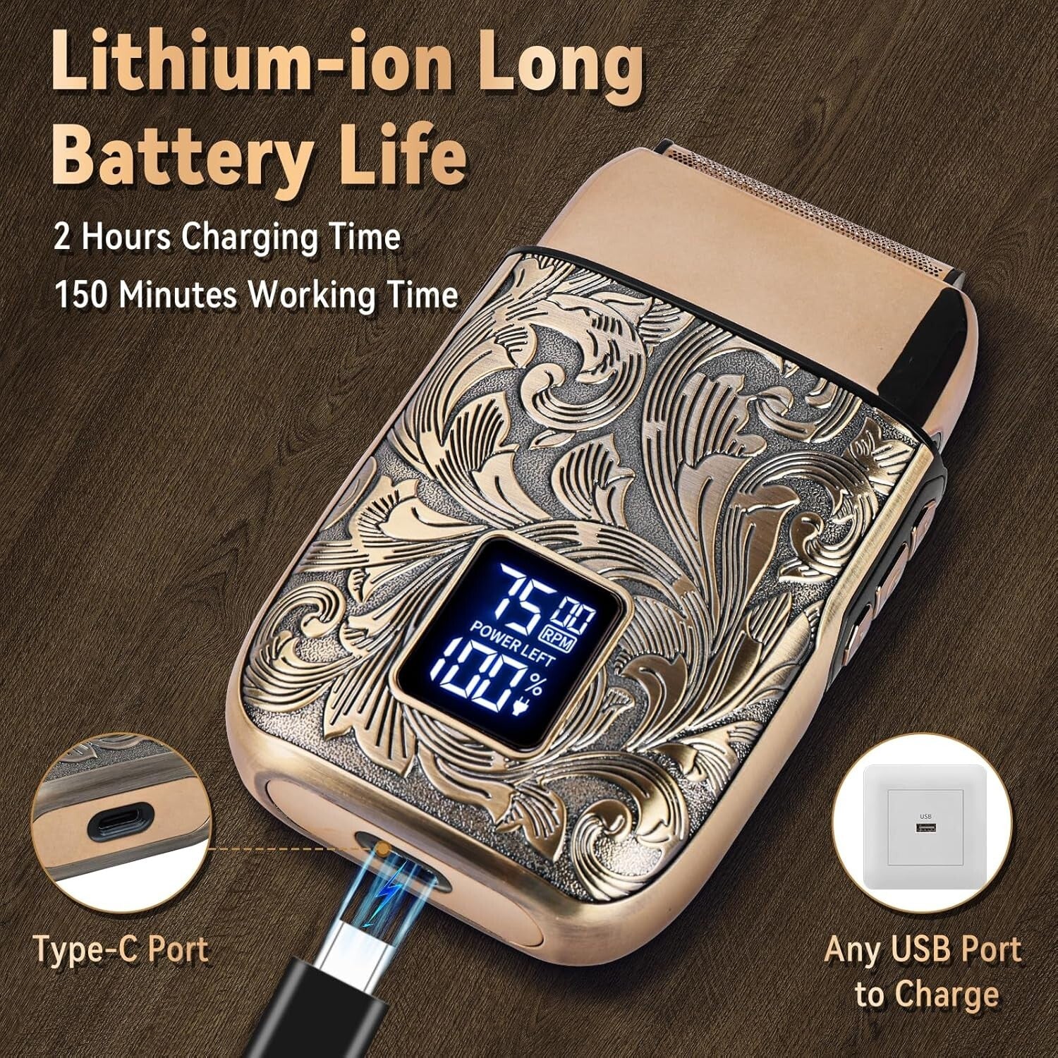 Professional Men's Electric Shaver with Titanium Blades & Fast Recharge Feature