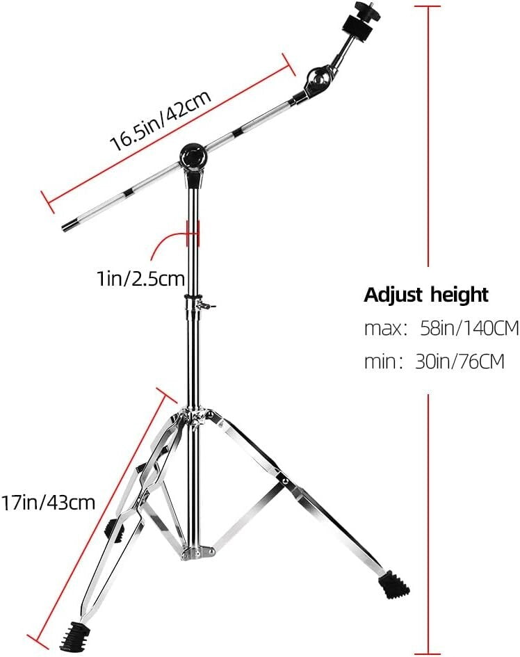 Adjustable T-Shape Cymbal Stand with Drum Sticks Holder - Boom & Straight Combo