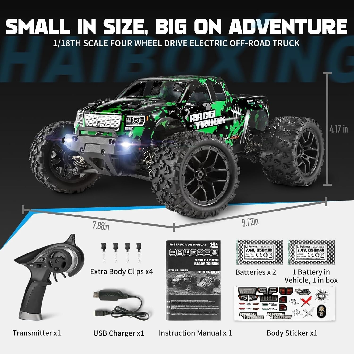 Powerful 36 KPH 1:18 Scale Off-Road RC Truck with Dual Rechargeable Batteries