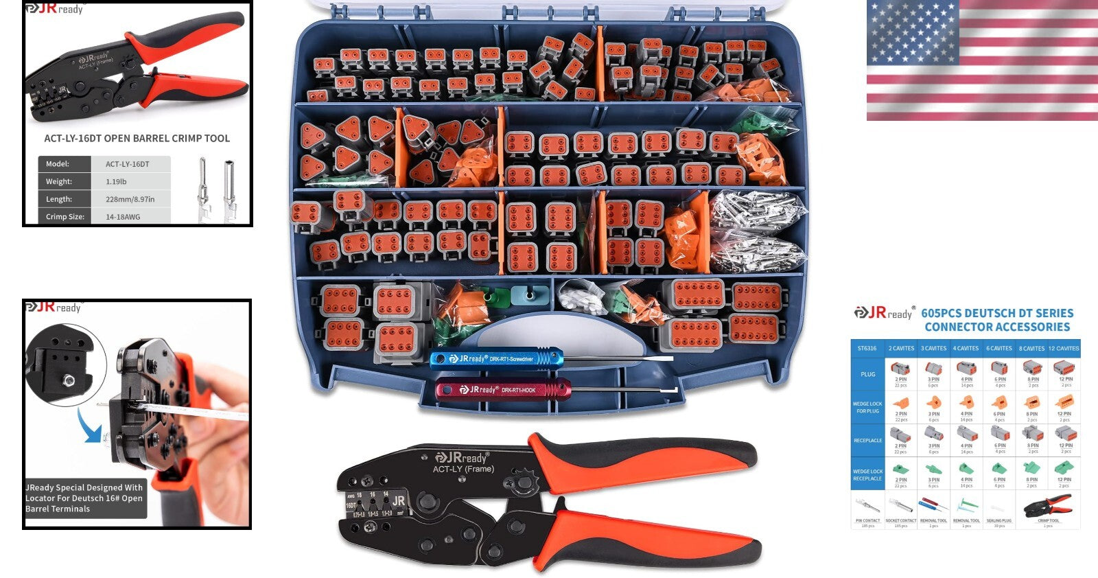 DT Deutsch Connector Kit: 2-12 Pin Connectors & Crimp Tool, Waterproof & Durable