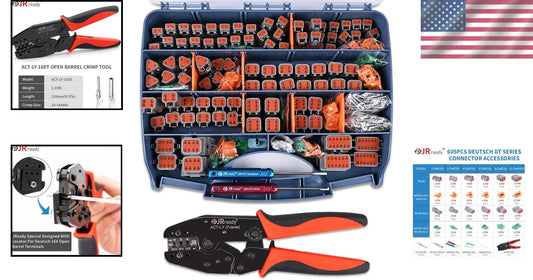 DT Deutsch Connector Kit: 2-12 Pin Connectors & Crimp Tool, Waterproof & Durable