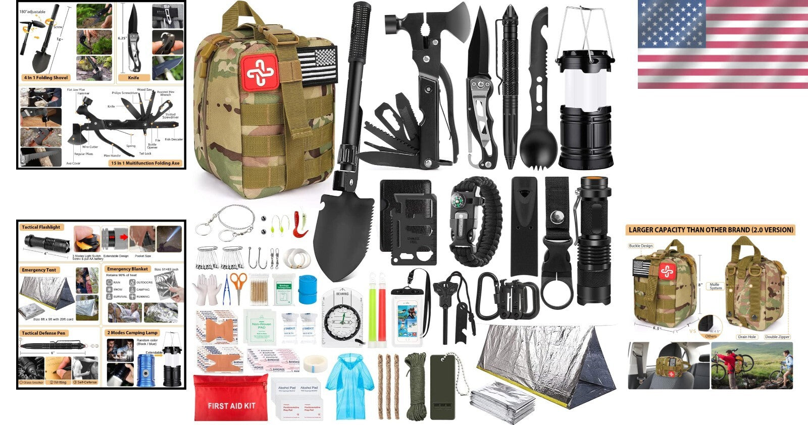 Ultimate 250 Piece Survival Kit with First Aid & Emergency Tent for Outdoorsmen