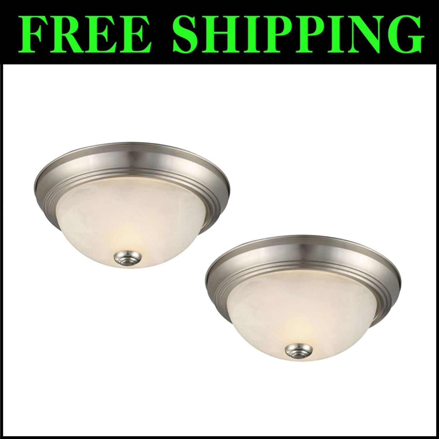 Modern 2-Light Flush Mount Ceiling Light Set - Satin Nickel with Alabaster Shade
