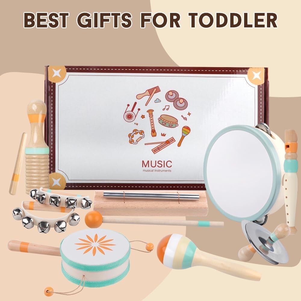 Delightful 8 in 1 Wooden Musical Instruments for 1-3 Year Olds - Gift Ready