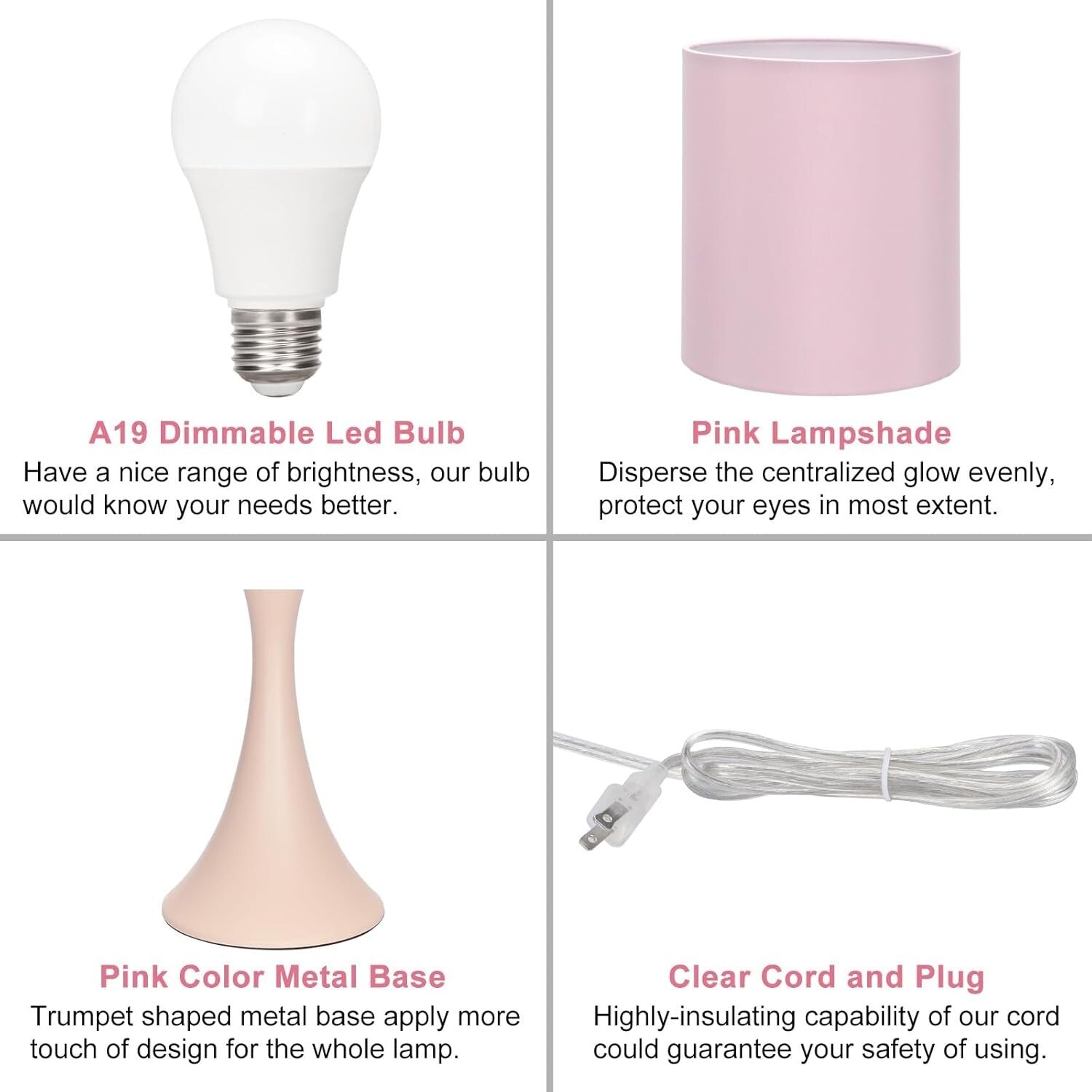 Elegant Pink Touch Lamp with 3-Way Dimmable Control – Perfect Nightstand Decor