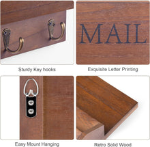 Load image into Gallery viewer, Rustic Wall-Mounted Mail Organizer with Key Holder and 3 Hooks in Dark Brown