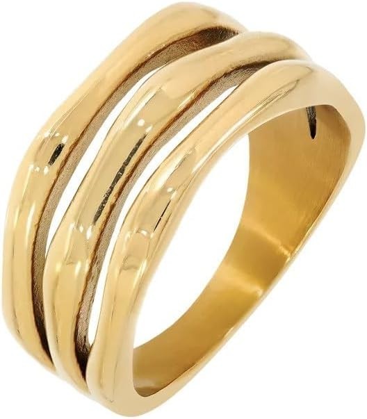 Luxury Waterproof Gold Ring for Women - Everyday Stackable & Sweatproof, Size 6