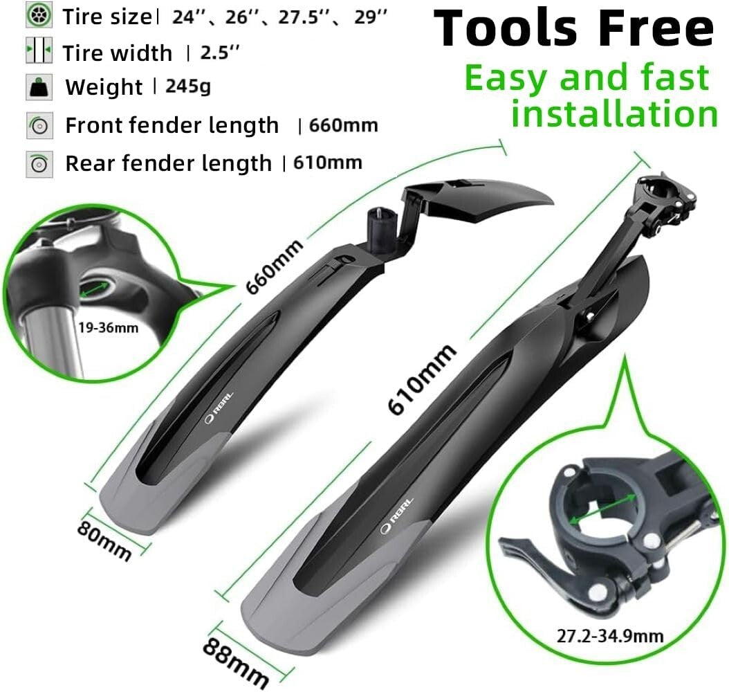 Stylish Bicycle Mudguard with TPE Rubber - All-Weather Protection 24-29 Inch