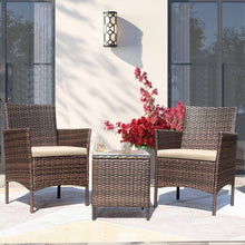 Load image into Gallery viewer, Lightweight 3-Piece Rattan Chair Set with Comfortable Cushions and Glass Table