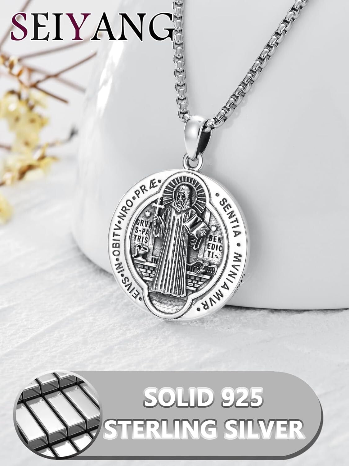 Elegant Saint Benedict Medal Necklace - Hypoallergenic Silver Jewelry Gift Box