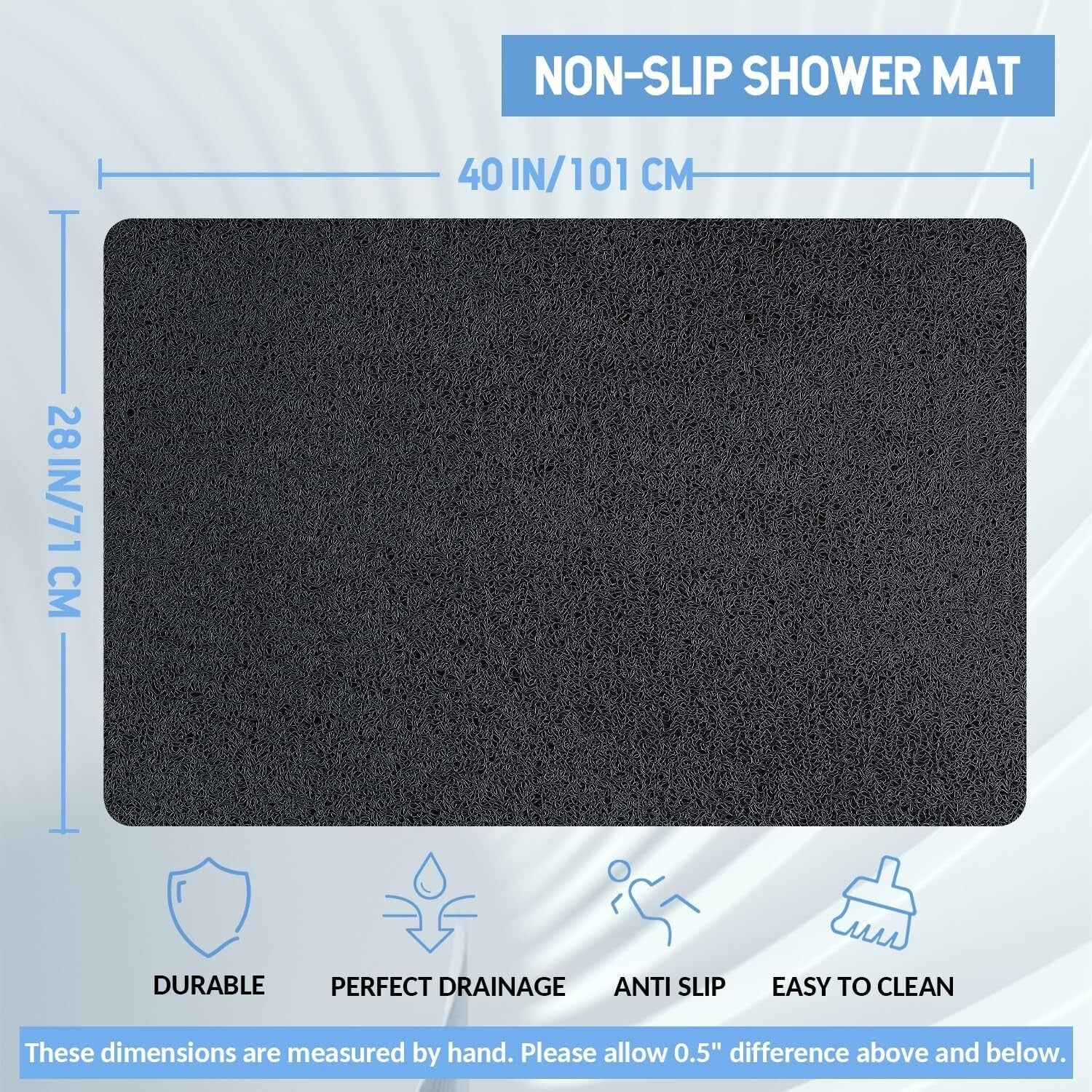 Anti-Slip Foot Scrubber Mat for Bathtub & Shower - Fast-Drying Design 40"x28"