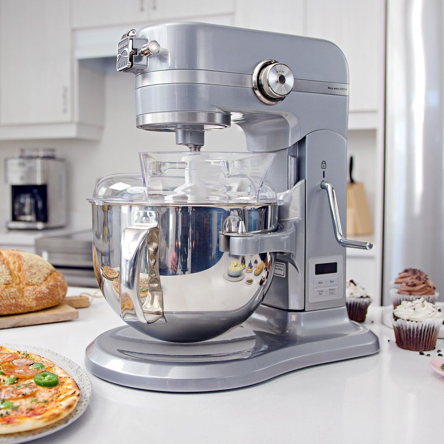 Elite 6 Qt Heavy-Duty Stand Mixer with 600W Power and LED Light - Metallic Grey