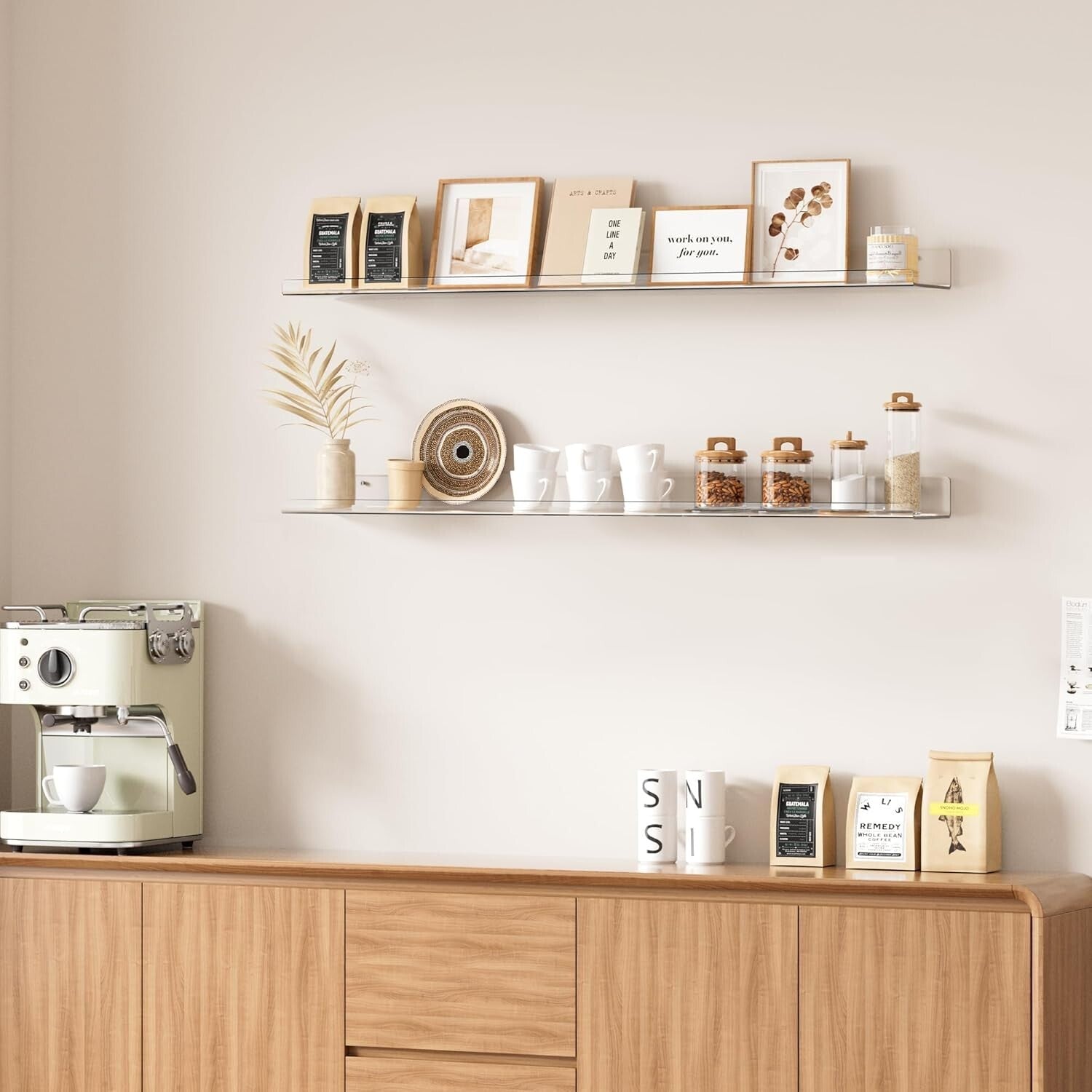 Set of 2 Floating Acrylic Shelves 35.5x5.5 - Modern Wall Storage Solution