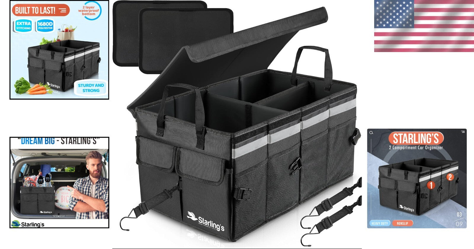 Premium Polyester Car Trunk Storage Organizer - Non-Slip, Insulated, Lightweight