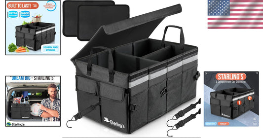Premium Polyester Car Trunk Storage Organizer - Non-Slip, Insulated, Lightweight