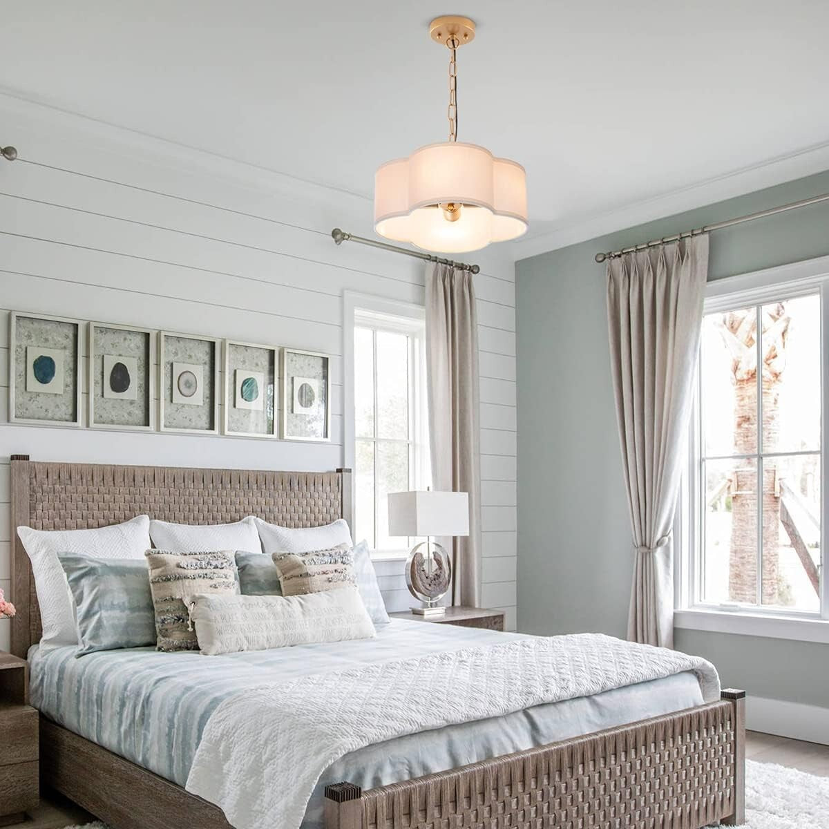 Elegant Modern Farmhouse Chandelier with Dimmable 4-Light Pendant in Off-White