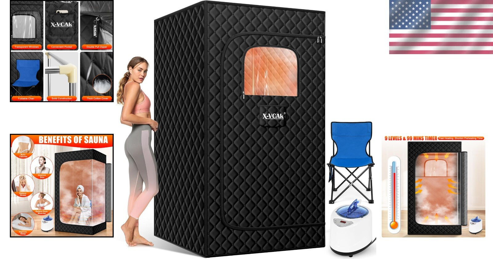 Portable Steam Sauna with Steamer for Ultimate Relaxation - 2.6' x 2.6' x 5.9'