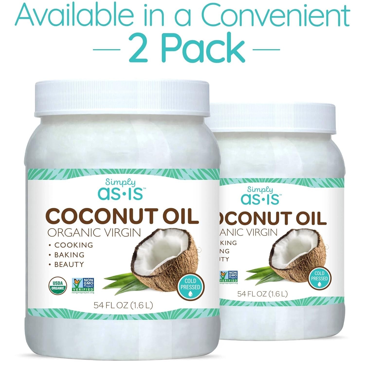 Dual Pack 54 fl oz Organic Virgin Coconut Oil | Cooking & Moisturizing Essential