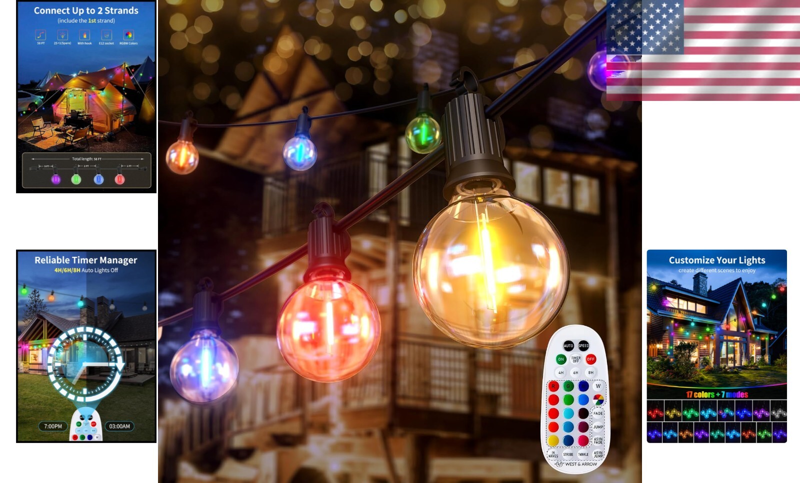 Vibrant RGBW Patio Lights - 58FT Waterproof String Lights for Memorable Events