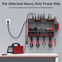 Load image into Gallery viewer, Dual-Tier Power Tool Storage Shelf w/ Surge Protector &amp; Built-in Battery Holder