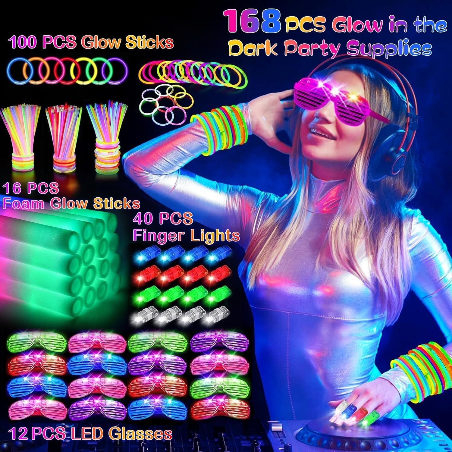 168 PCS Ultra-Bright Glow Sticks Pack for Parties, Weddings & Halloween Fun
