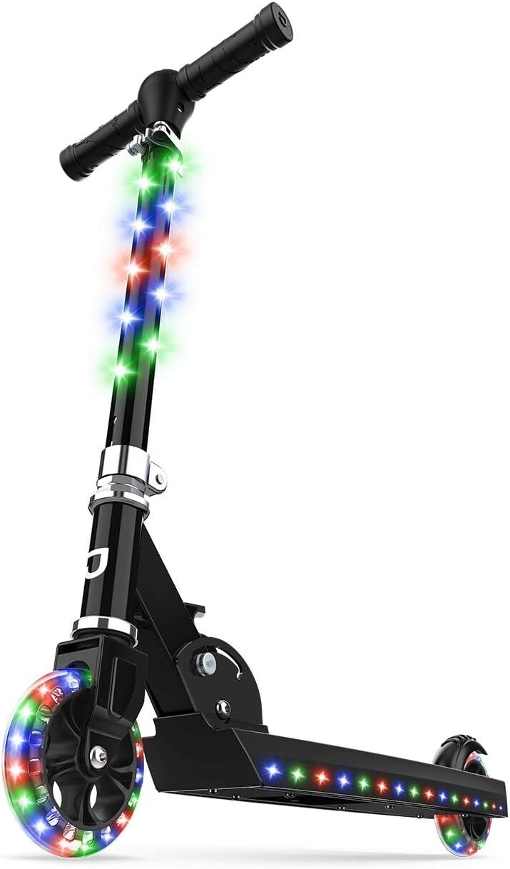 Foldable Light-Up Kick Scooter for Teens, Height-Adjustable with Rear Brake