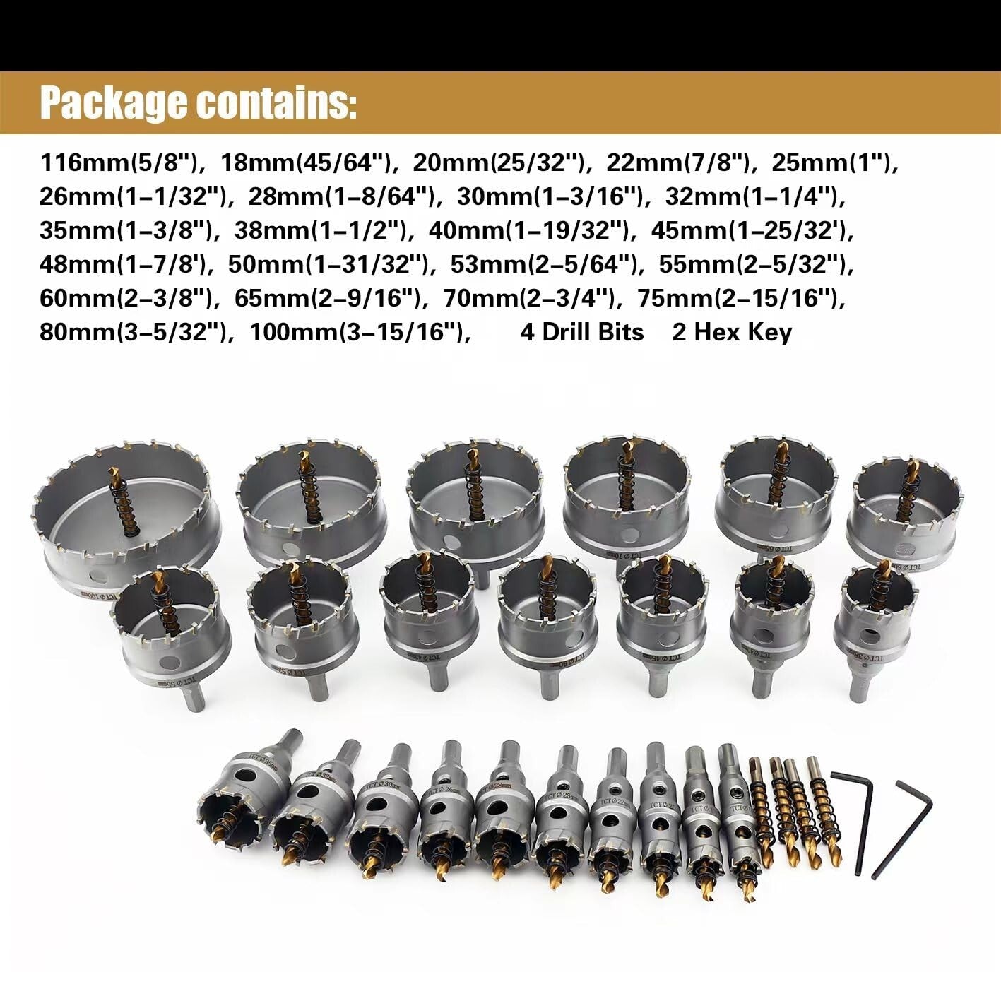 Compact 27PCS Hole Saw Set with Tungsten Carbide Bits for Steel & Iron Drilling