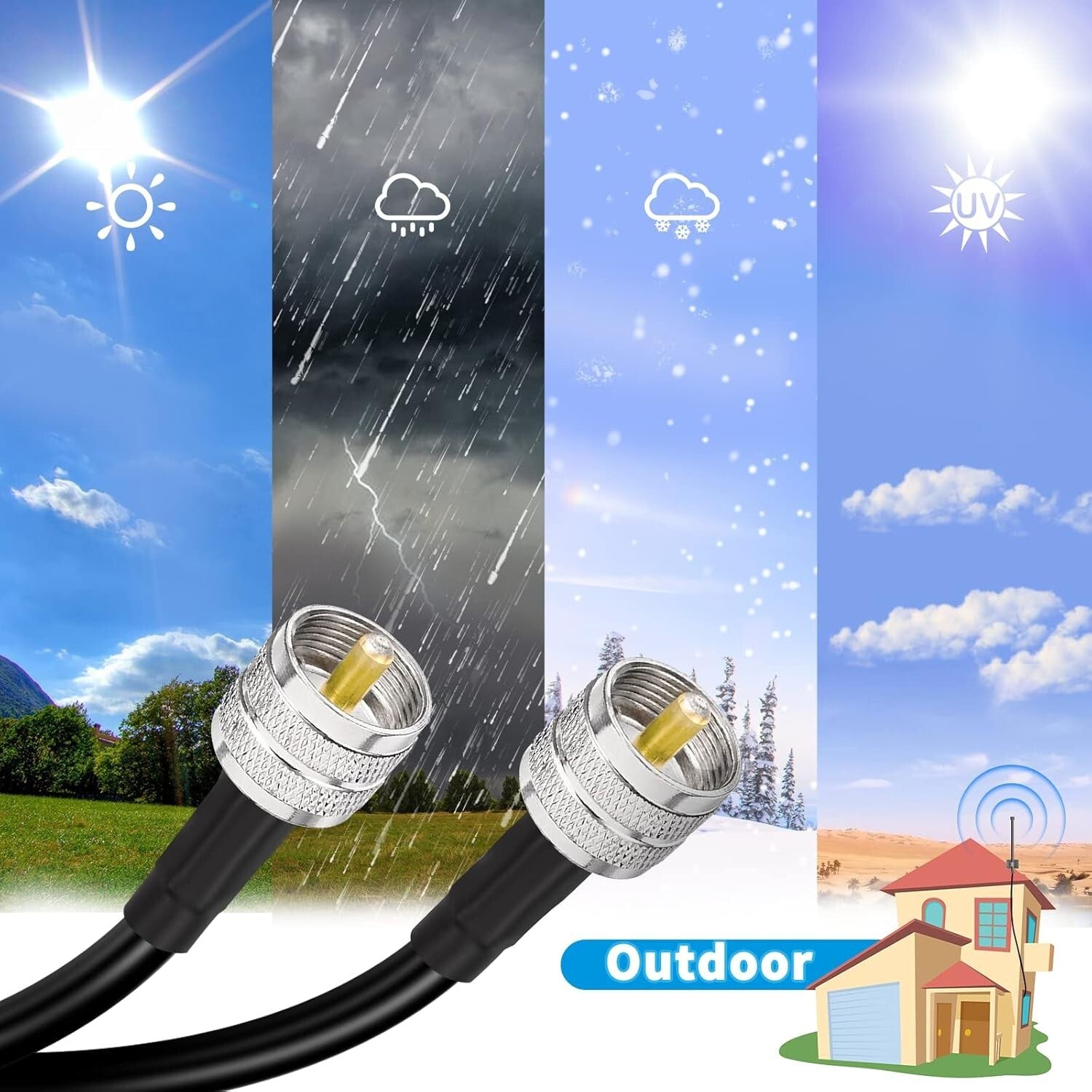 Flexible 50ft UHF Male to Male Coaxial Cable for CB Radio & Antenna Use