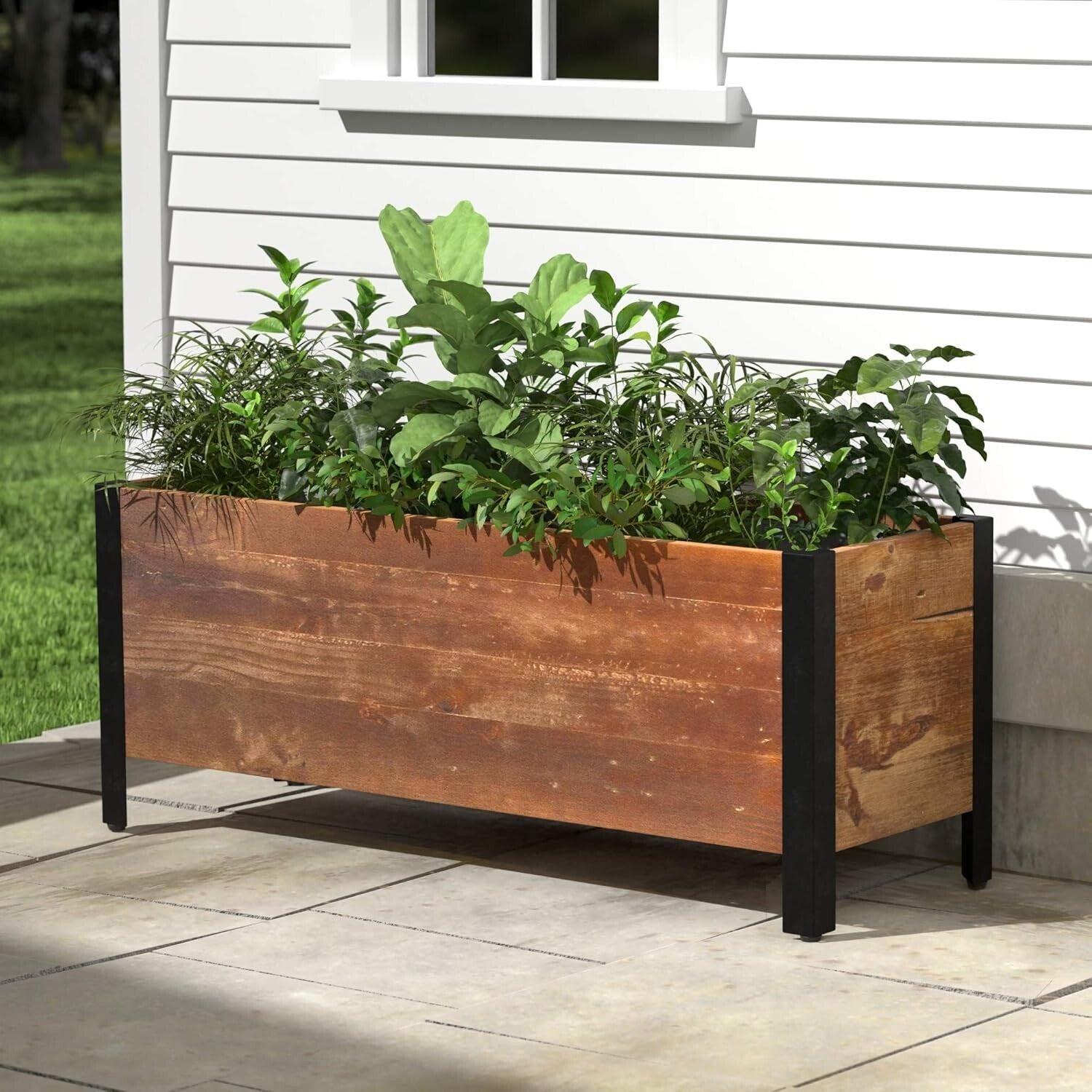 Eco-Friendly Recycled Wood Rectangular Garden Planter - 37 x 13 x 15 Inches