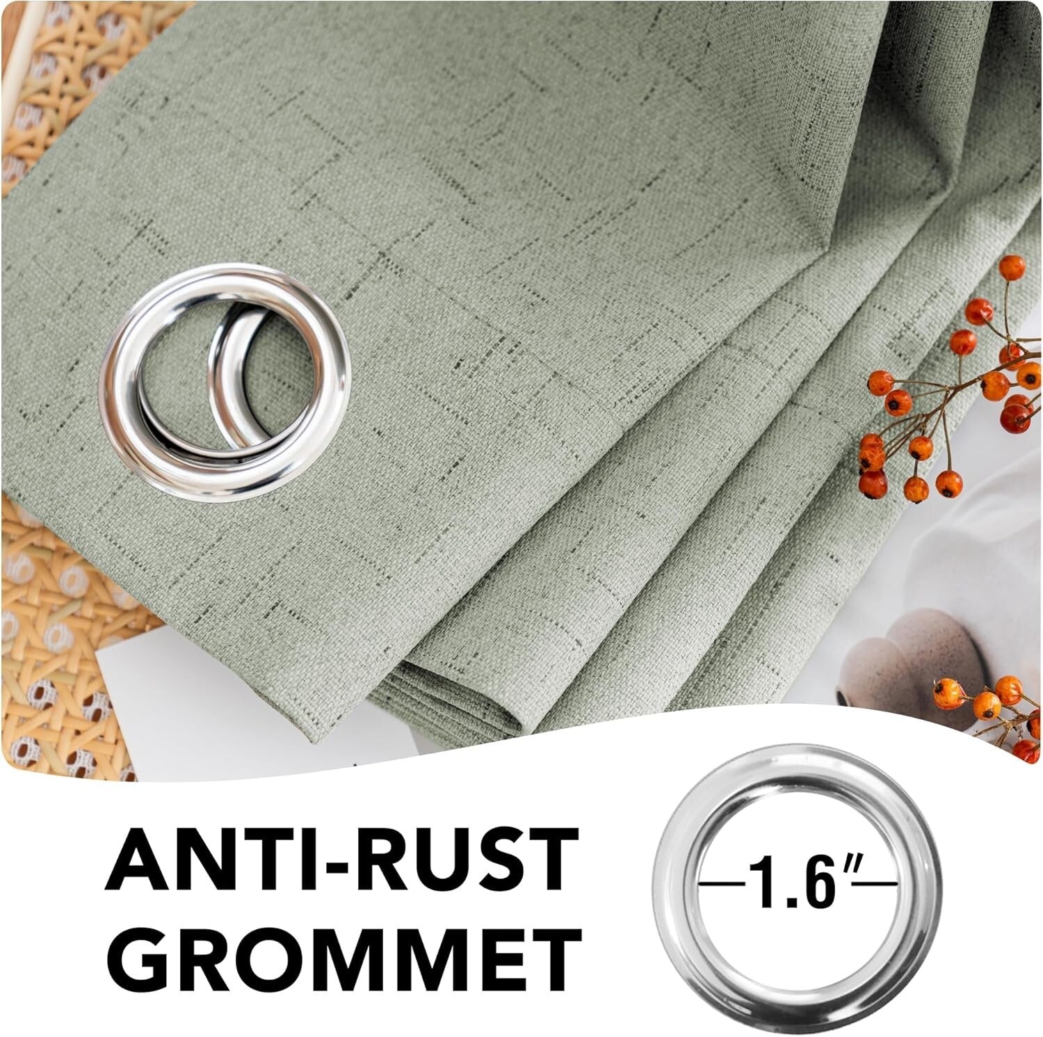 Chic Sage Green 84” Blackout Curtains - Noise Reducing Linen Look with Grommets