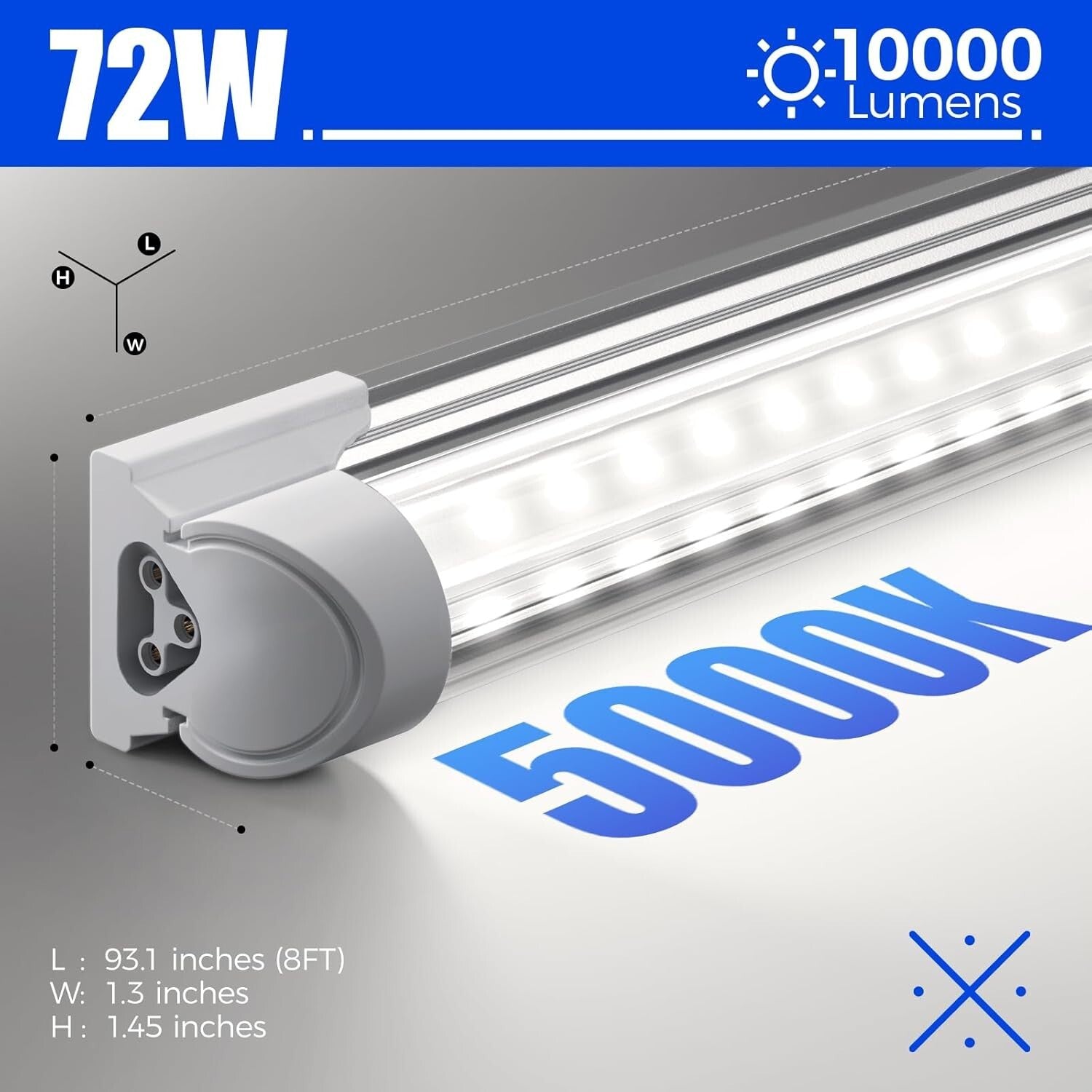 Energy-Efficient 8FT LED Shop Lights, 10 Pack, High Output Daylight White