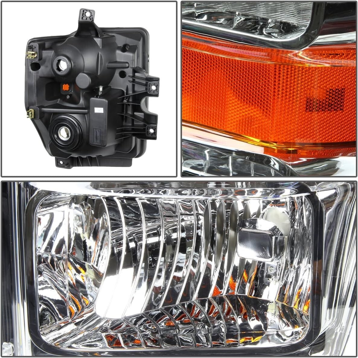 Chrome Amber Headlights Replacement for 08-10 F-250/F-350/F-450/F-550 Super Duty