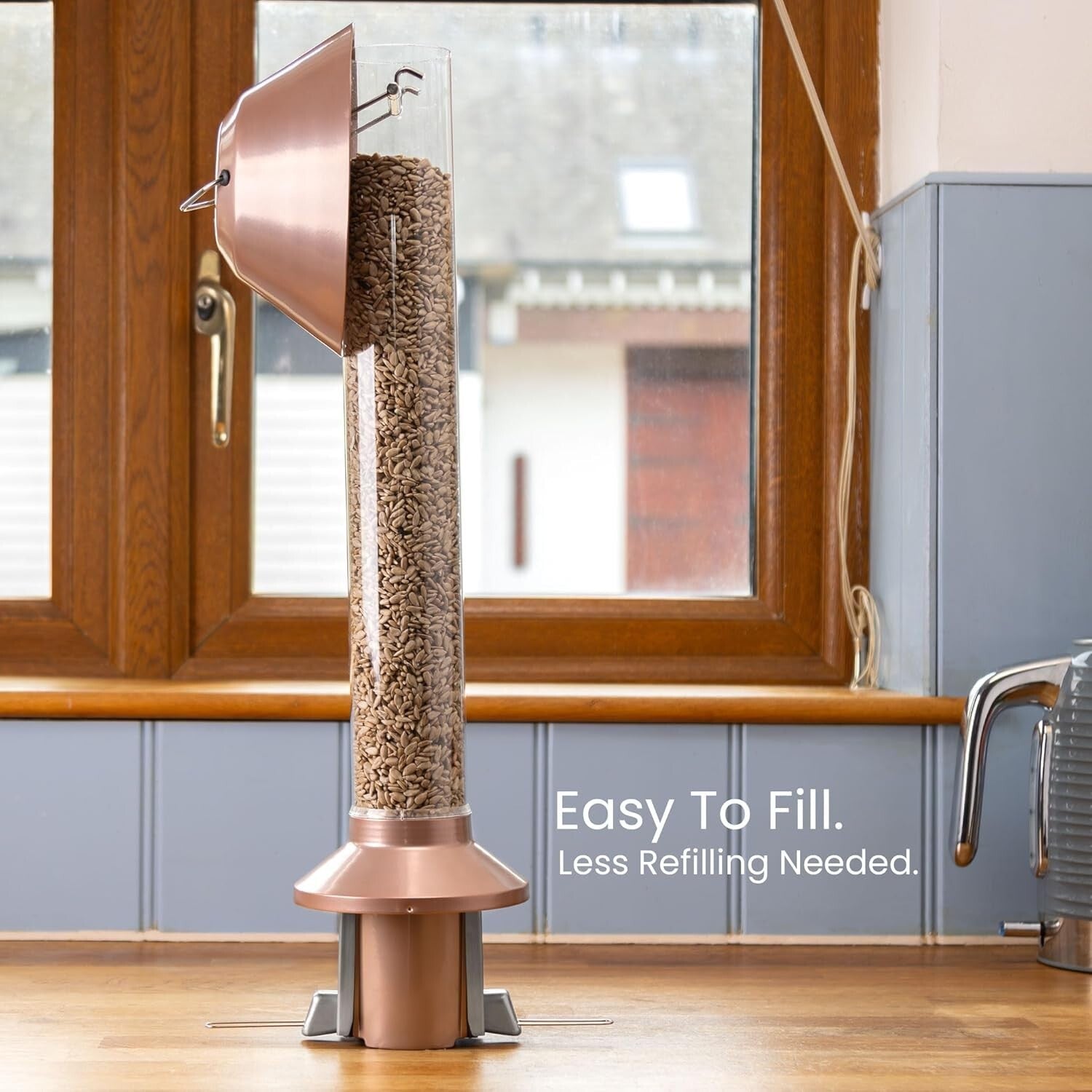 Improved Weatherproof Antique Copper Bird Feeder - 4 lbs Seed Capacity