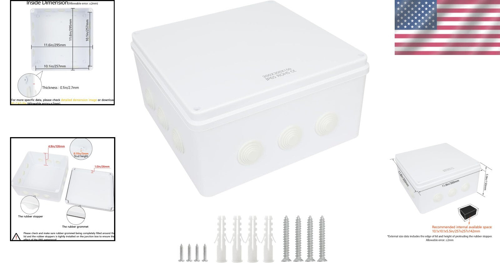 Electrical Junction Box with IP65 Rating - Compact 11.8" x 11.8" for Any Project