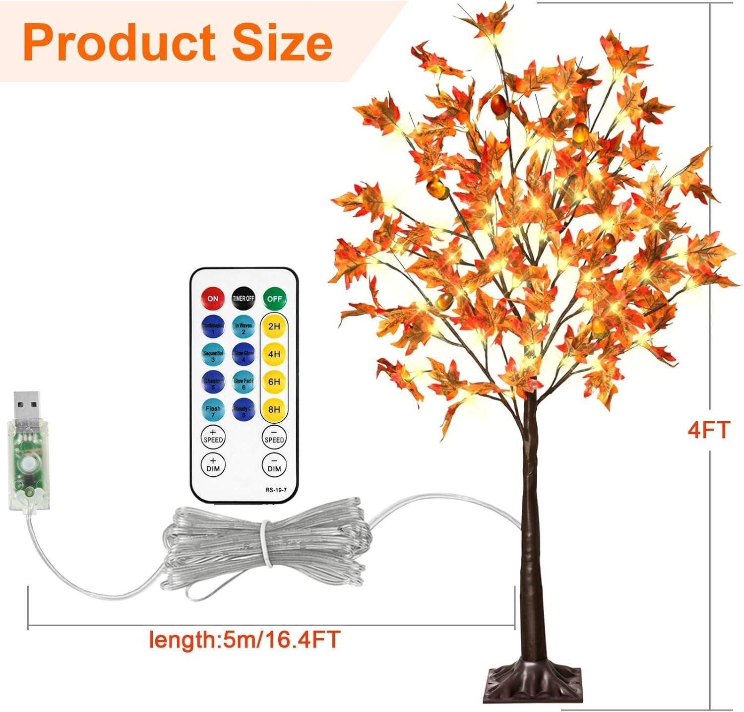 4FT Lighted Maple Trees - 8 Modes, 2 Pack Indoor/Outdoor Thanksgiving Decor