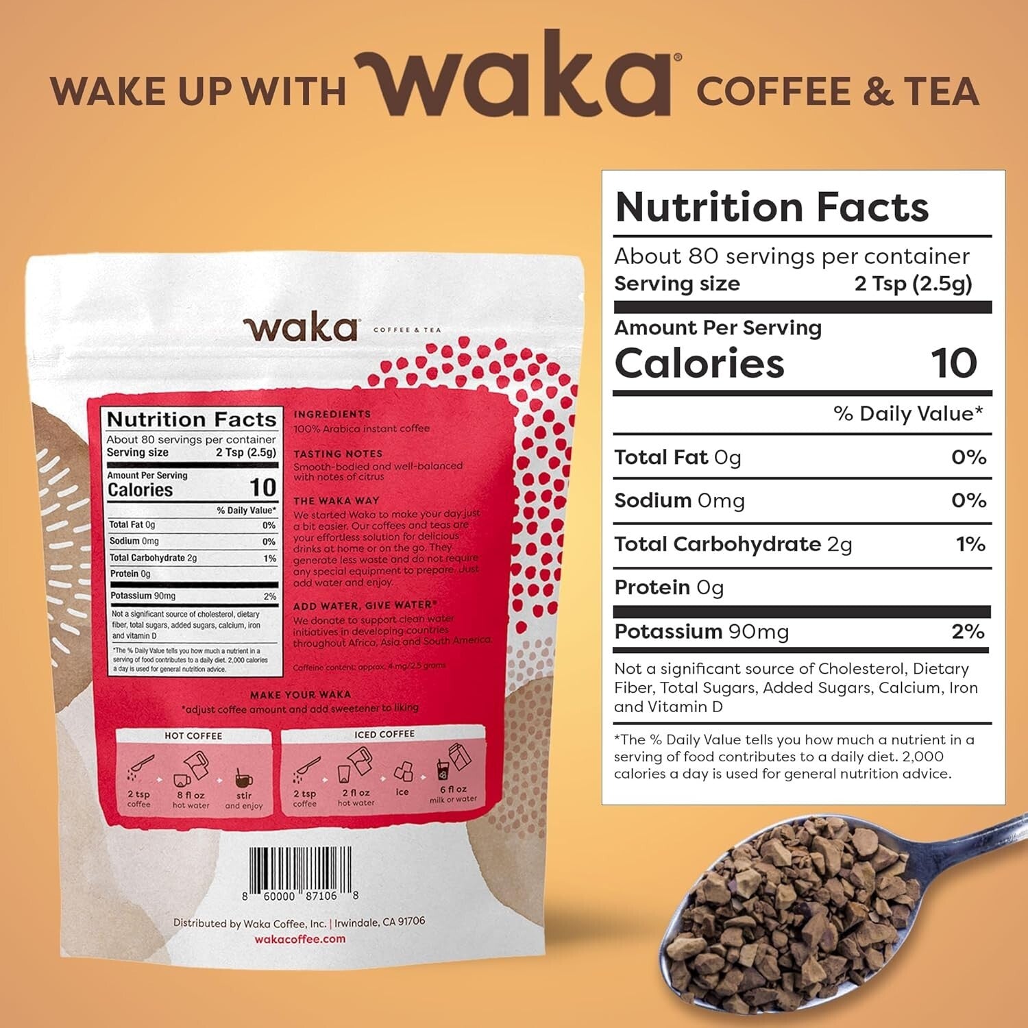 Waka Premium Instant Coffee Pouches - 100% Arabica for Hot & Iced Brewing