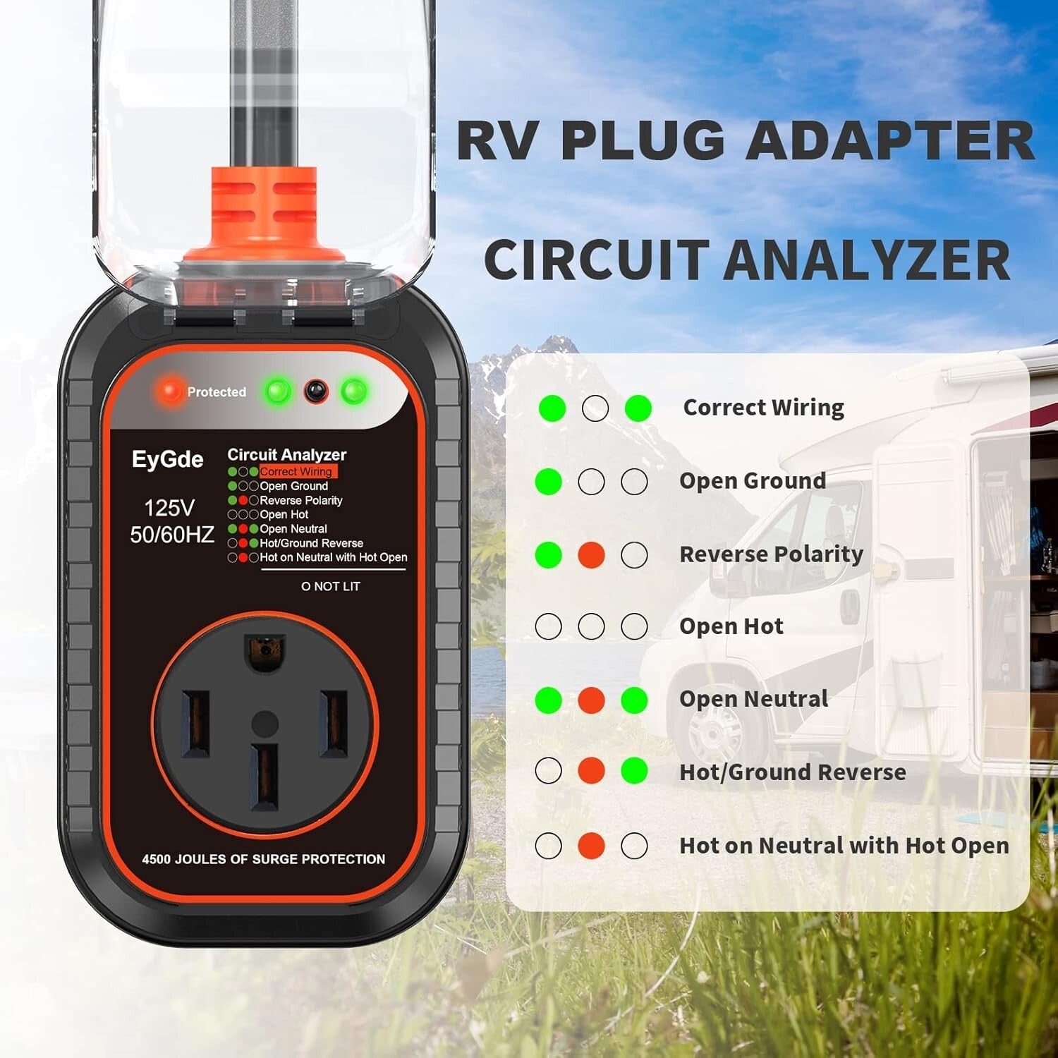 30A to 50A RV Power Adapter with LED Indicator & Waterproof Design for Campers