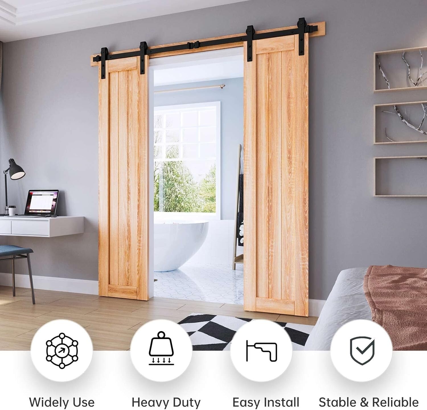 Durable 6FT Double Door Heavy-Duty Barn Door Hardware Track - Perfect for Aisles