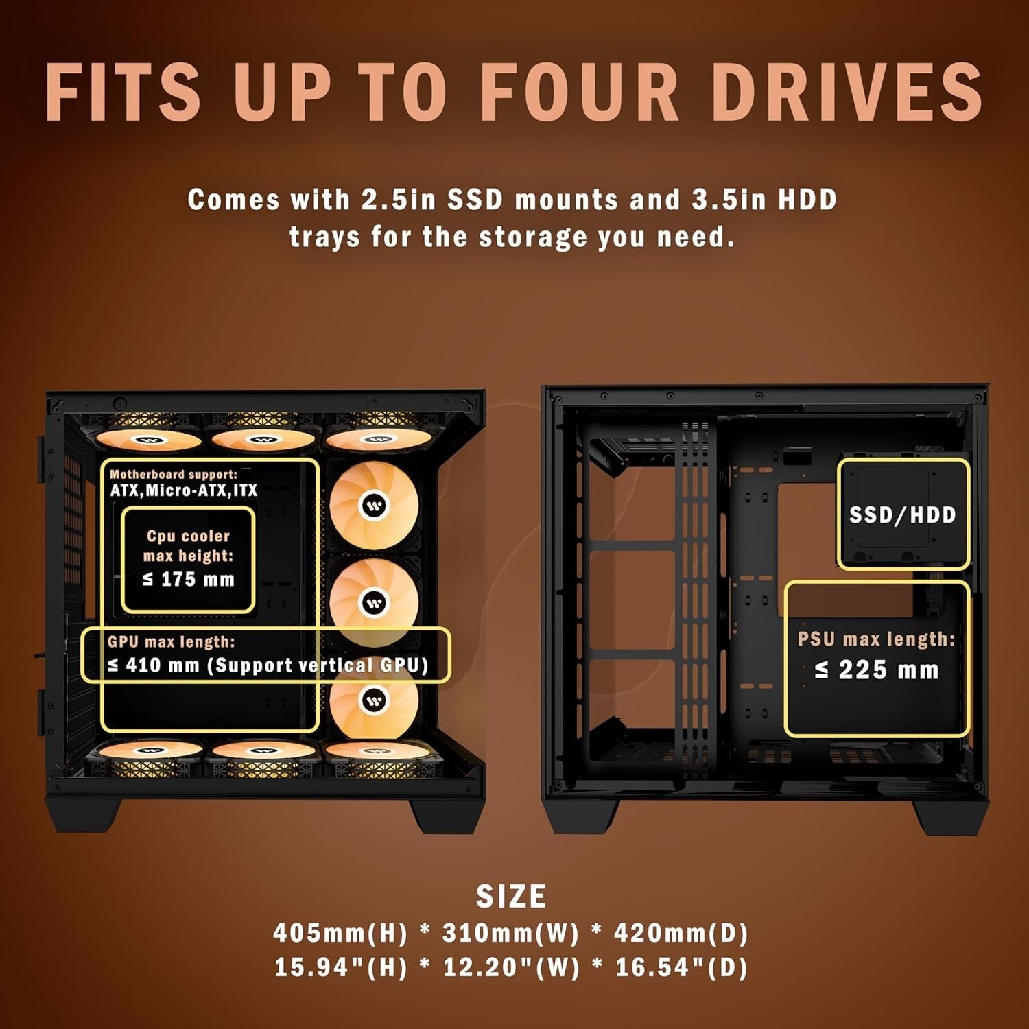 Efficient Mid-Tower Gaming Case: 9 ARGB Fans, Dual Glass, 360mm Radiator Support