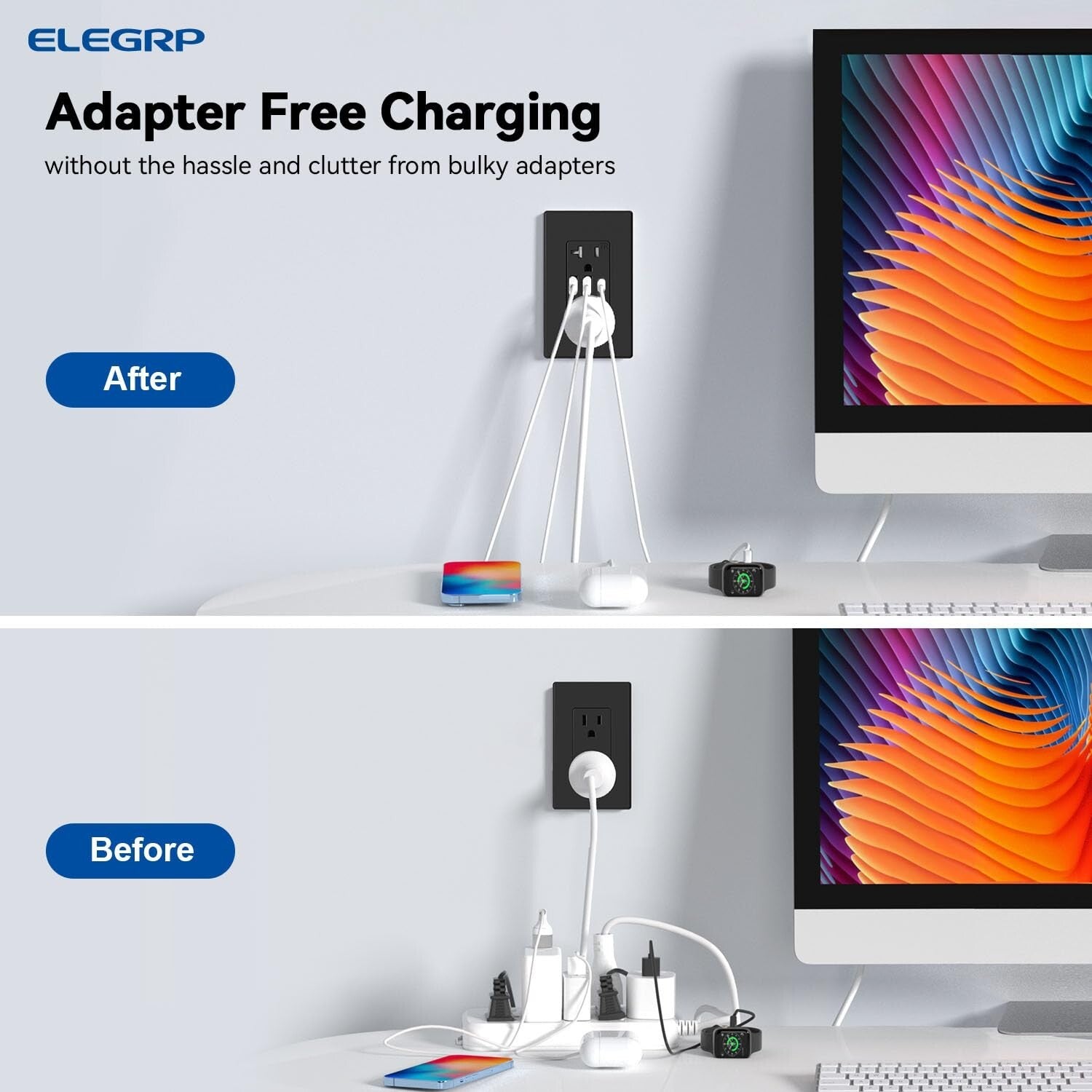 Durable and Dual-USB Wall Outlet with 3 Ports, Perfect for Home Devices - 2 Pack