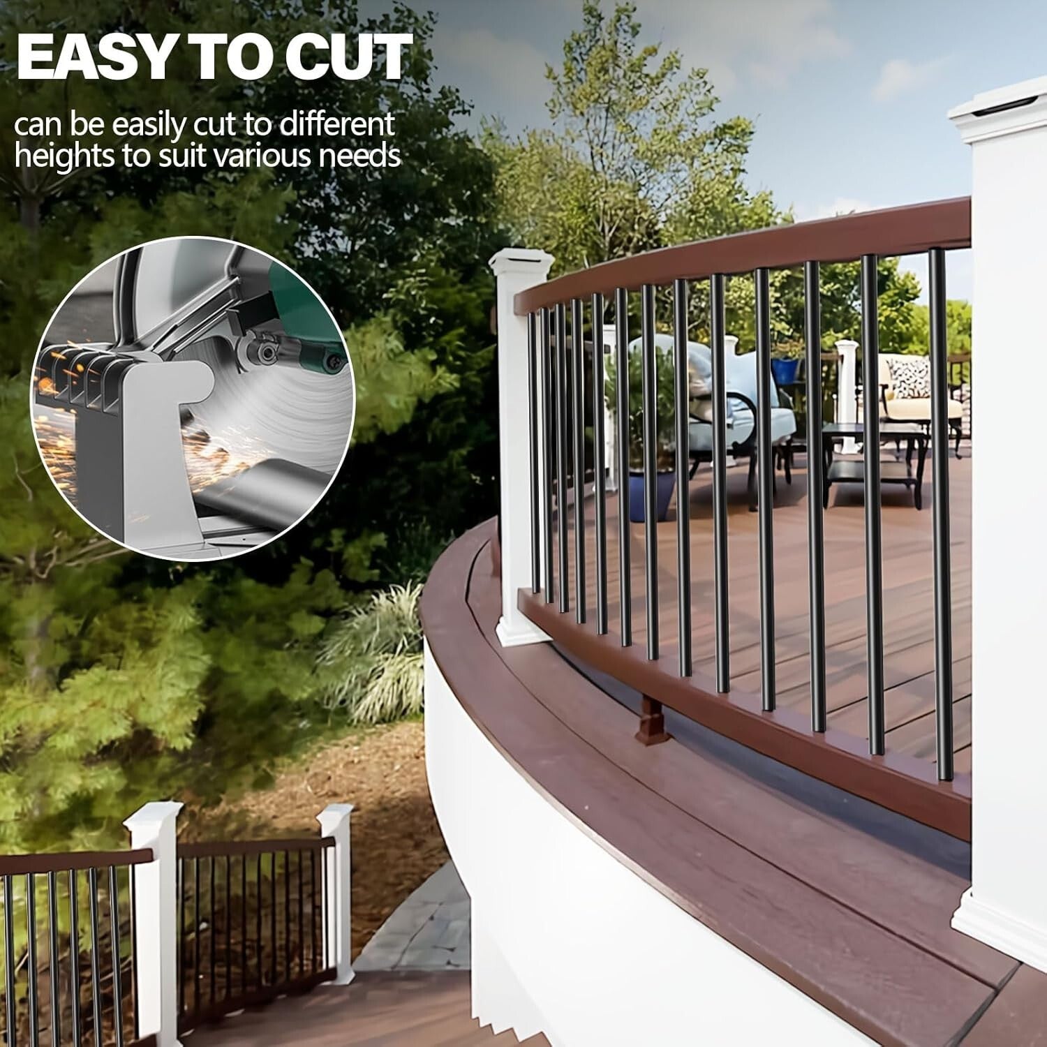 36" Black Aluminum Deck Railing Balusters - DIY Easy Assemble with Connectors