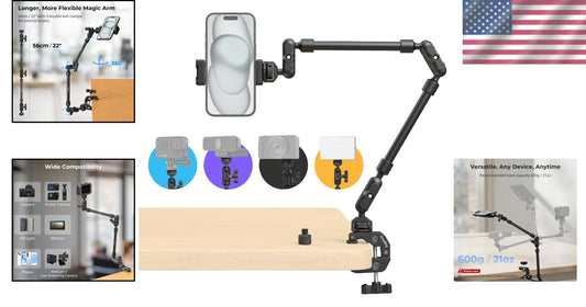 Flexible 22" Magic Arm & Clamp for Cameras, Phones, & Lights - Adjustable Design