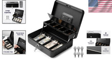 Load image into Gallery viewer, Large Metal Cash Safe with Key Lock and Tray for Yard Sales &amp; Small Business