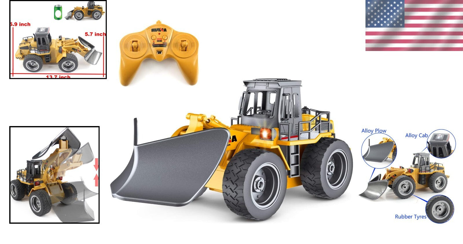 RC Snow Plow Truck - 4WD Remote Control Vehicle for Kids with LED Lights