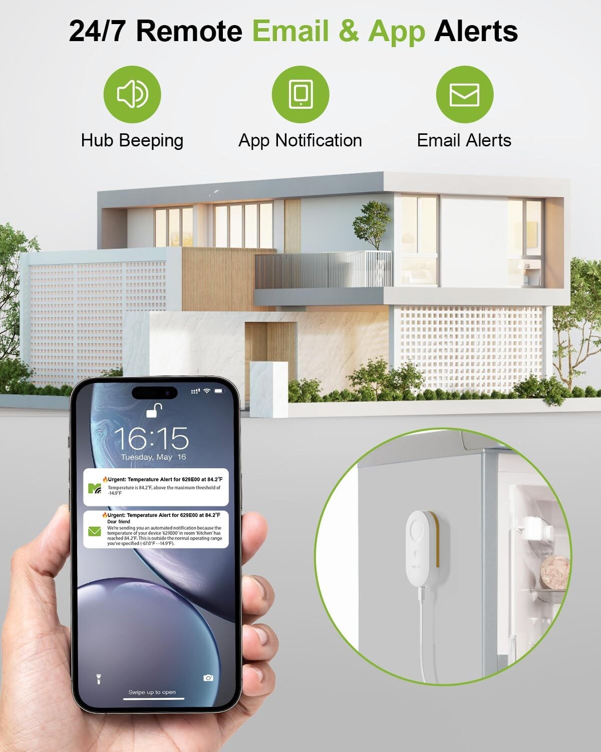 Digital Freezer Alarm with Remote App Notification and 2-Year Logging - 2 Pack