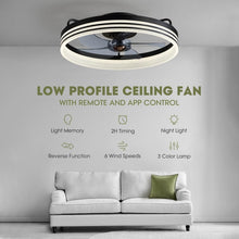 Load image into Gallery viewer, Dimmable LED Flush Mount Ceiling Fan with 6 Speeds &amp; Remote Control - 20" Black