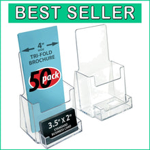 Load image into Gallery viewer, Stylish 50-Pack Trifold Brochure Stand with Horizontal Card Holder - Fast Access