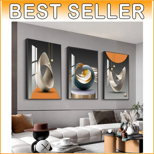 Framed Abstract Wall Art Trio - 24x32 Panels in Blue & Yellow for Home Decor