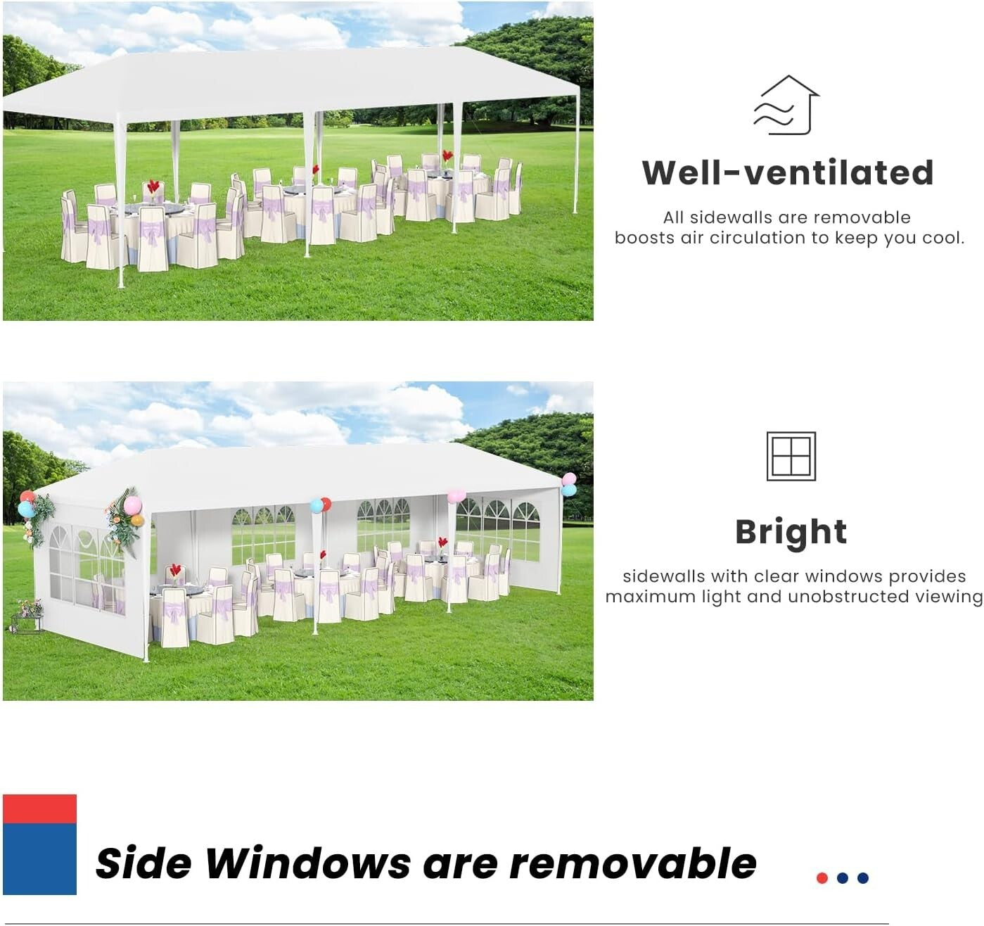 Spacious 10x30ft Outdoor Wedding Tent with 5 Removable Walls - Party Essential